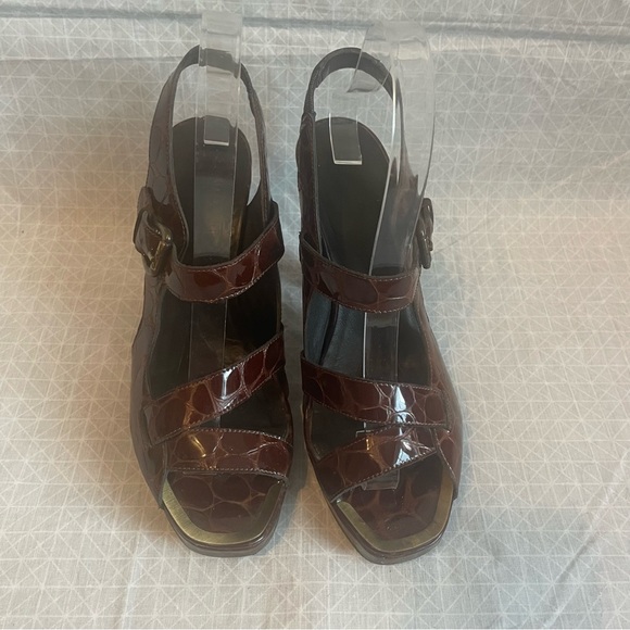 Donald J. Pliner Isoka Brown Ostrich Strappy Heels 8 - Picture 2 of 9